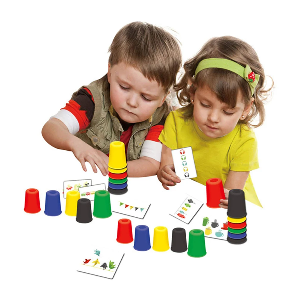 Kids early educational plastic sorting small stacking cups toys game with cards