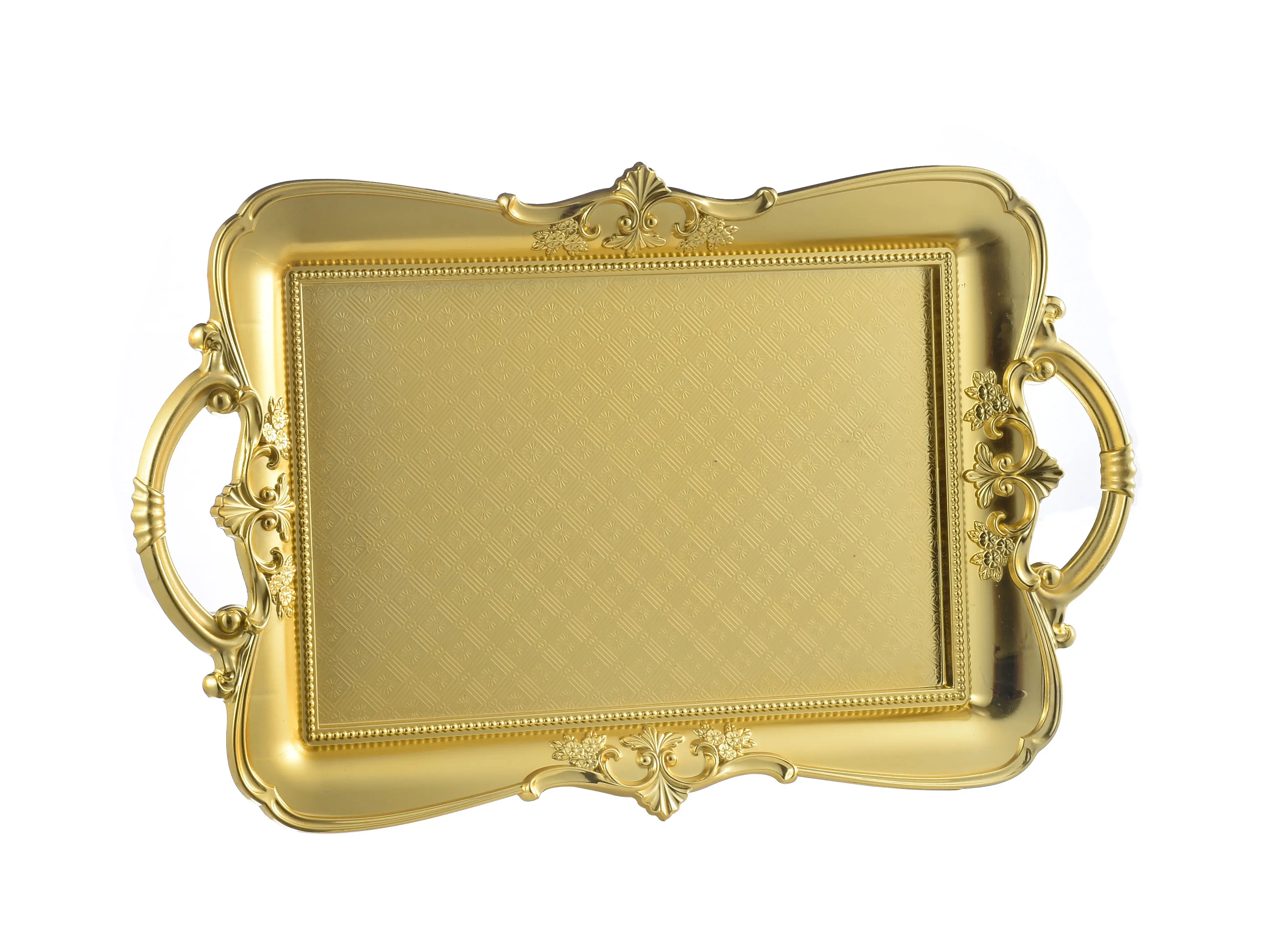 Custom Patternednon-slip Catering Item Gold Plated Wedding Rectangular Plastic Tray Serving Plastic Serving Tray With Handles