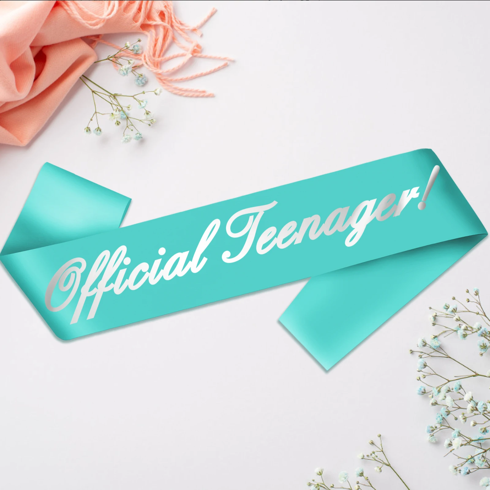 Official Teenager Green Sash Silver Foil Birthday Sash for Girl 13th Funny Birthday Party Decorations and Gift for 13th Birthday