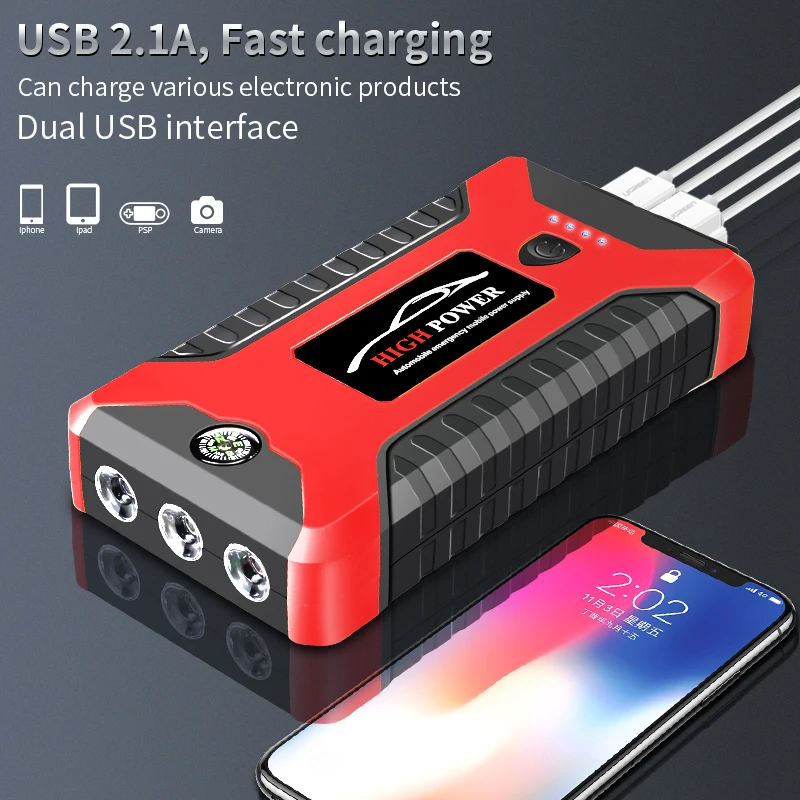 Emergency Starting Power Supply Battery 12v Ignition Rescue Car Jump Starter Car Power Inverter And Air Pump