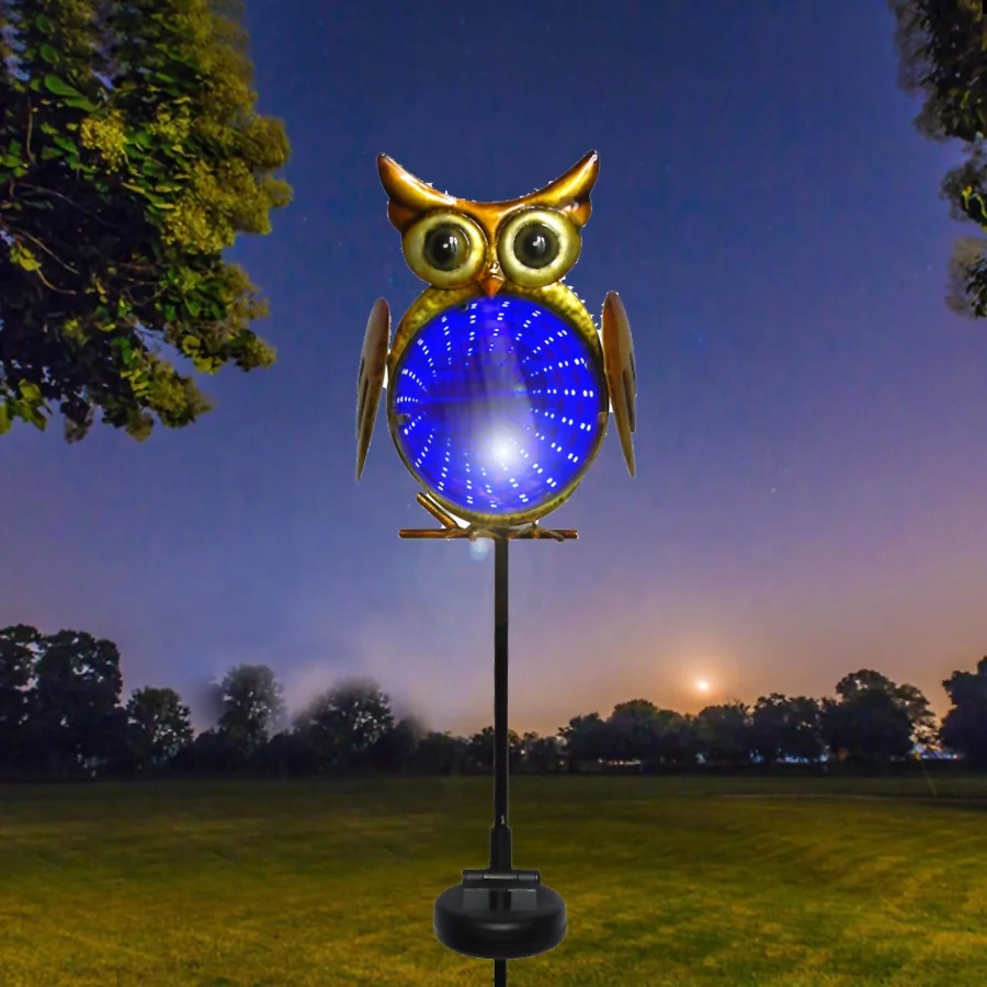 Luxury Iron Owl Solar Tunnel Lights Metal Decoration Stake Garden Owl Lights