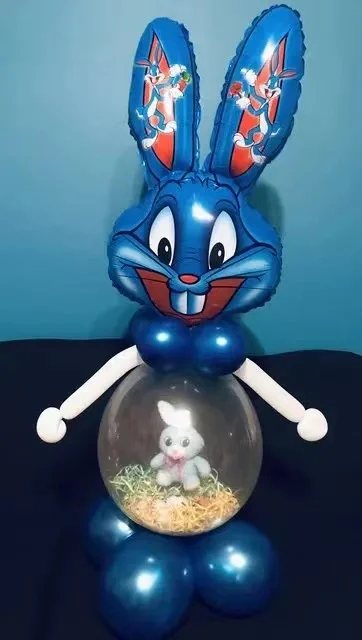 Inflatable Bunny Foil Cartoon Happy Easter Balloon Easter Decoration Accept Customized 83_43cm Balloon Blue Pink Logo 1 Color
