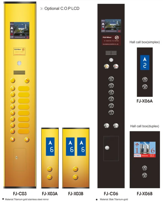 FUJI brand office building residential Hotel 8 Persons 13 persons golden decoration Passenger Elevator