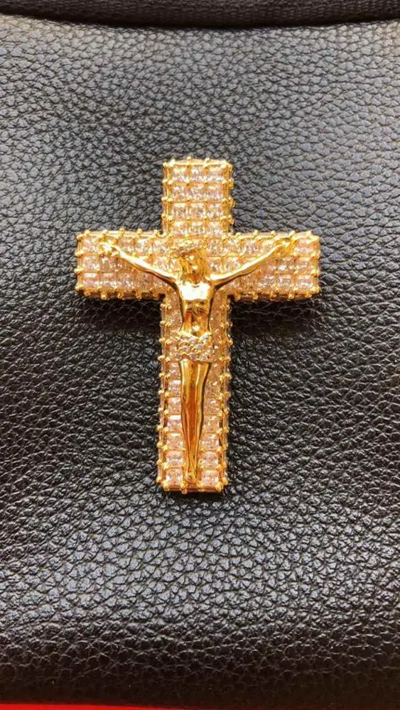 Золотое ожерелье из нержавеющей стали с изображением Иисуса и Креста в стиле хип-хоп оптовая продажа ювелирных изделий