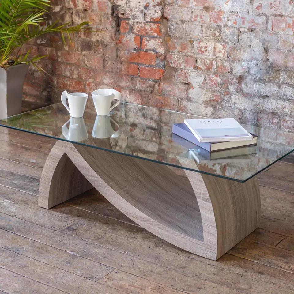 Living room furniture MDF wooden tea table design glass coffee table