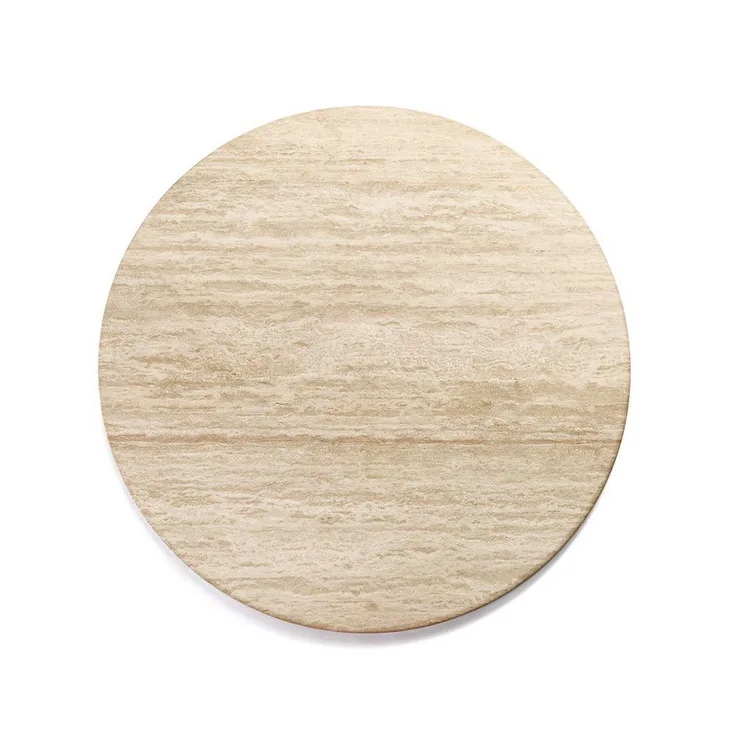 Landiview Dining Room Stone Furniture Round Beige Travertine Dining Table with Hexagon Base
