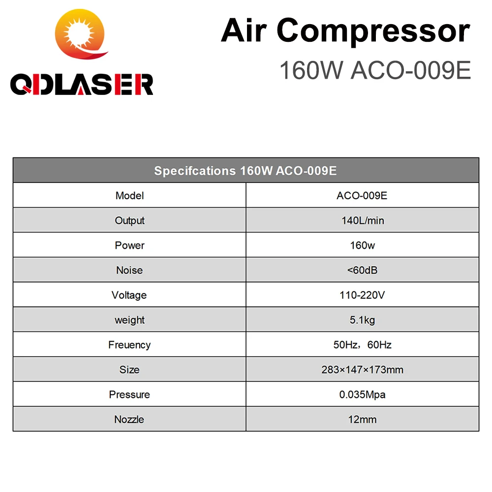 QDLASER Air Compressor 160W ACO-009E Electrical Magnetic Air Pump 110/220V 50/60HZ for CO2 Laser Engraving Cutting Machine