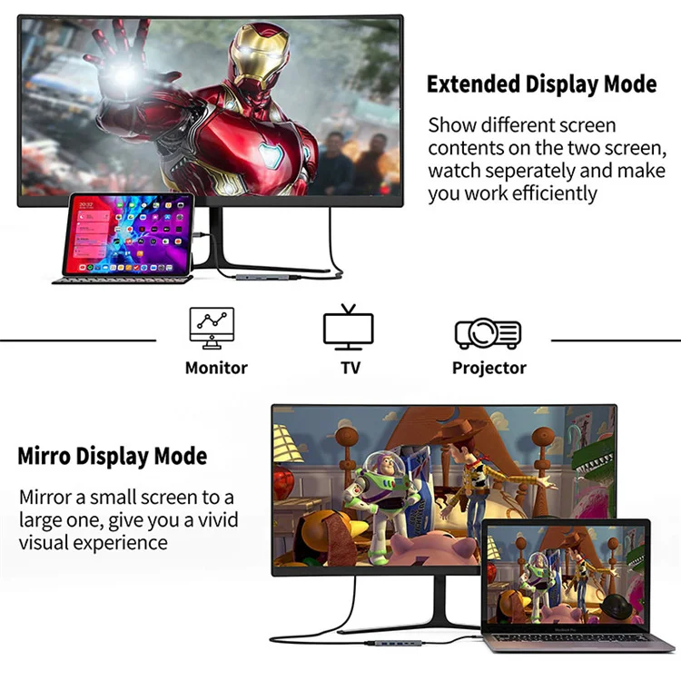 Docking Station 9 in 1 USB C Hub HD Display 4K SD TF Card Reader