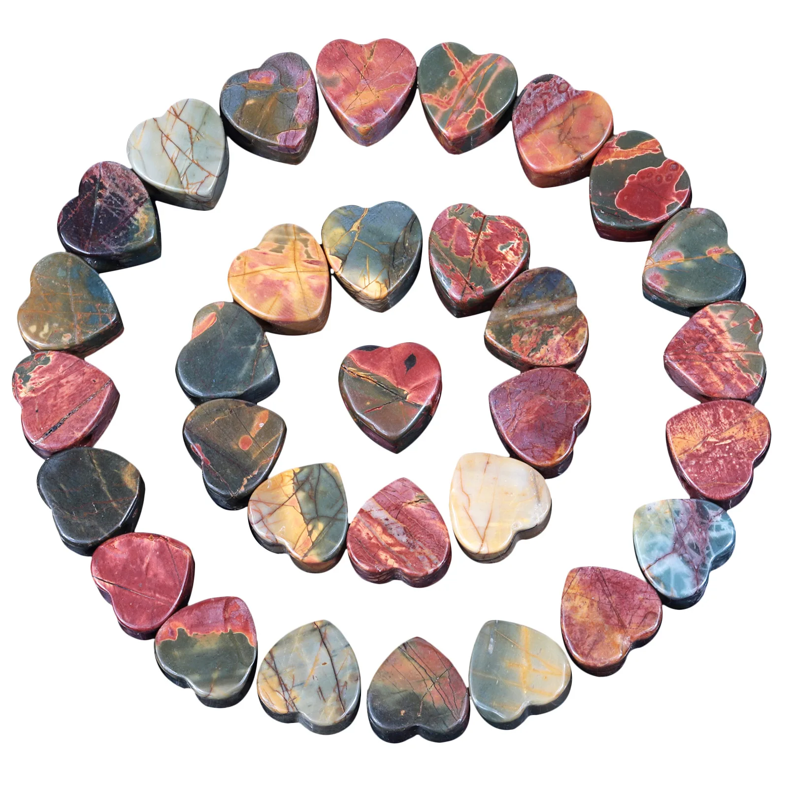 Good Quality Wholesale Natural Stone Heart Bead Loose 14mm Large Hole Heart-Shaped Picasso Stone Beads