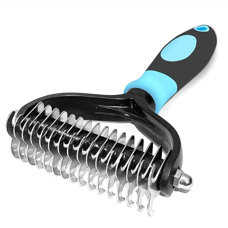Professional Pet Deshedding Brush 2 Sided Dematting Dog Comb Cat Brush Rake Puppy Grooming Tools Undercoat Shedding Flying Hair