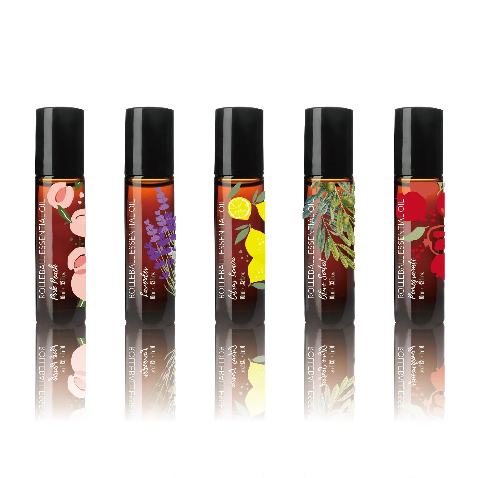 hot selling roller ball essential oil pink peach lavender lemon olive pomegranate multifunction face, body hair nail