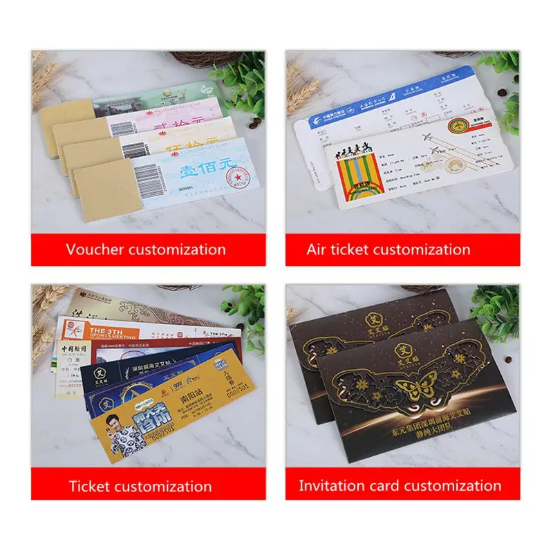 Custom thermal paper boarding pass airline ticket printing entrance ticket admission tickets Gift Certificate Cards Vouchers
