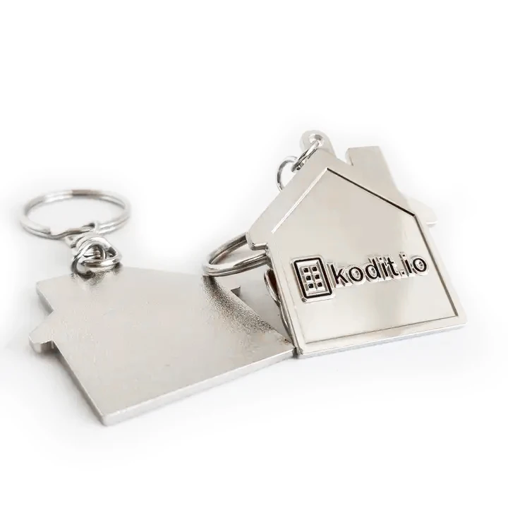 Custom house shape metal keychain for Finland real estate company promotional gifts silver plated metal property keyrings