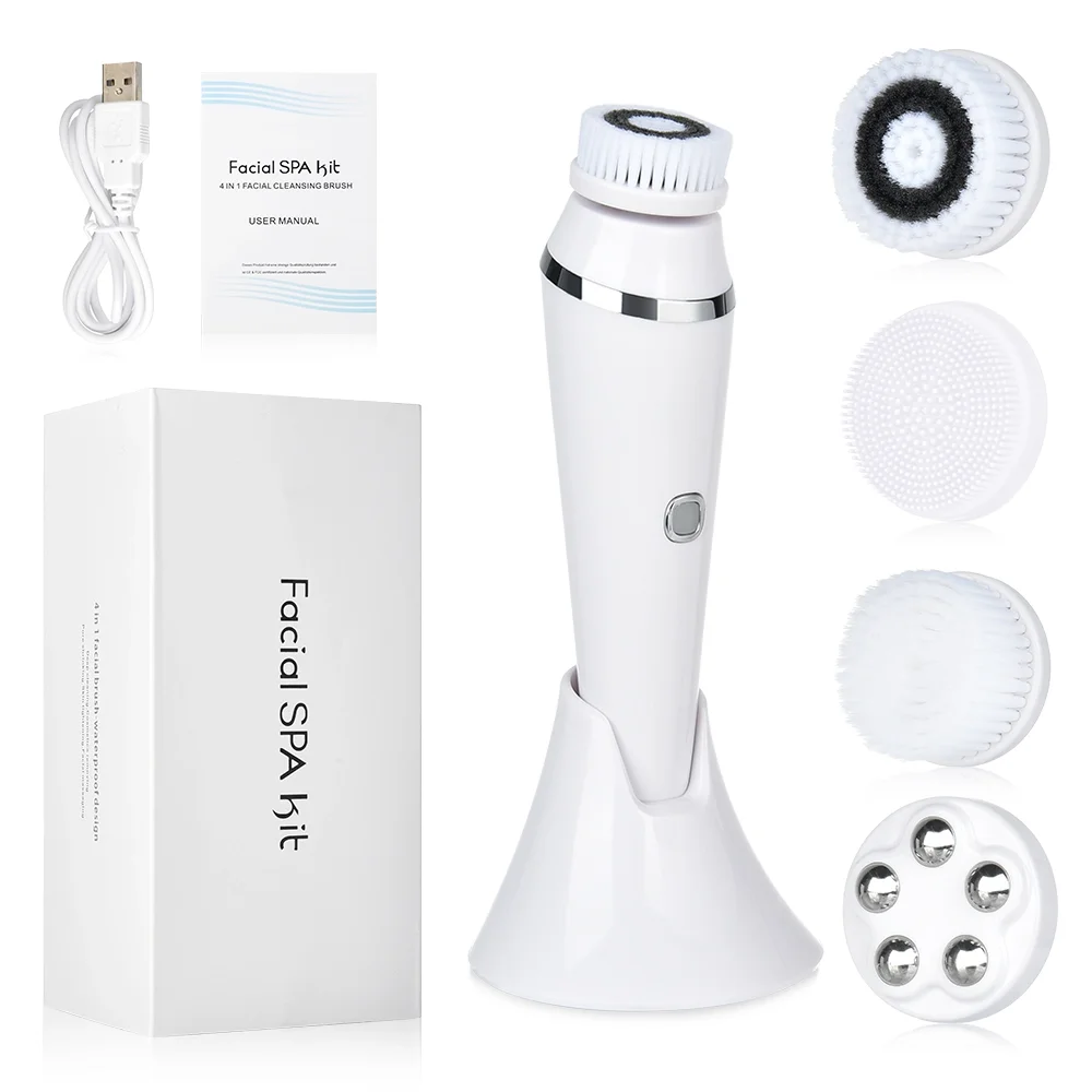 Free sample  4in One Facial Cleanser Brush Private Label Replaceable Cleaning Brush Head Waterproof Electric Face Brush