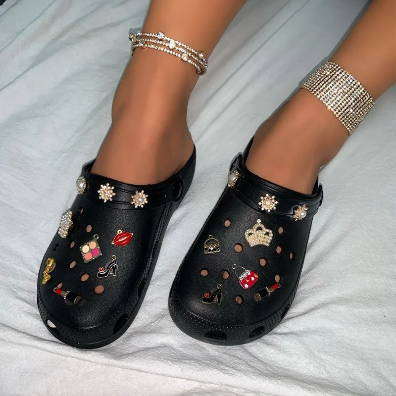 
Garden Shoes Slip On Sandals Thick Sole EVA Slippers Candy Color Clogs Crossbody Jelly Bag Set Hair Clasp 3 PCS Slides Slippers 