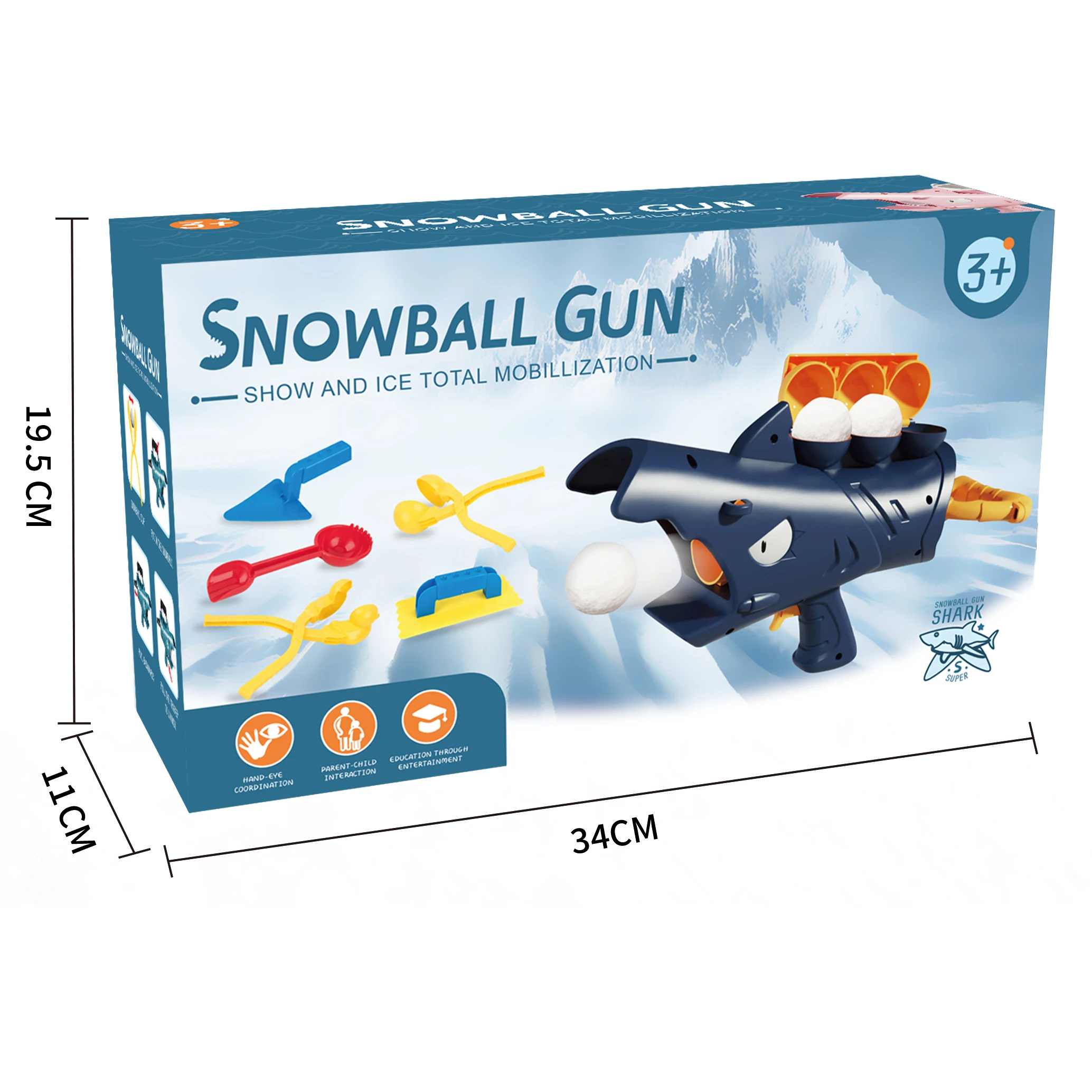 Winter Outdoor Interaction Game Shark Snowball Launcher Gun Toy Kid Clamp Snow Ball Grasping Clamps Tool Multi-shape Cartoon Toy