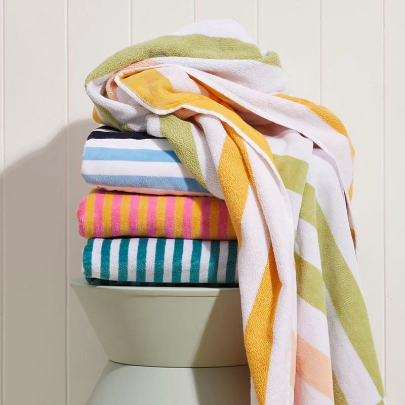 Towels Manufacturer 100% Cotton Terry Velour Pink and White Striped Checkered XL Bath Towel Beach Fast-dry Cleaning Custom LOGO