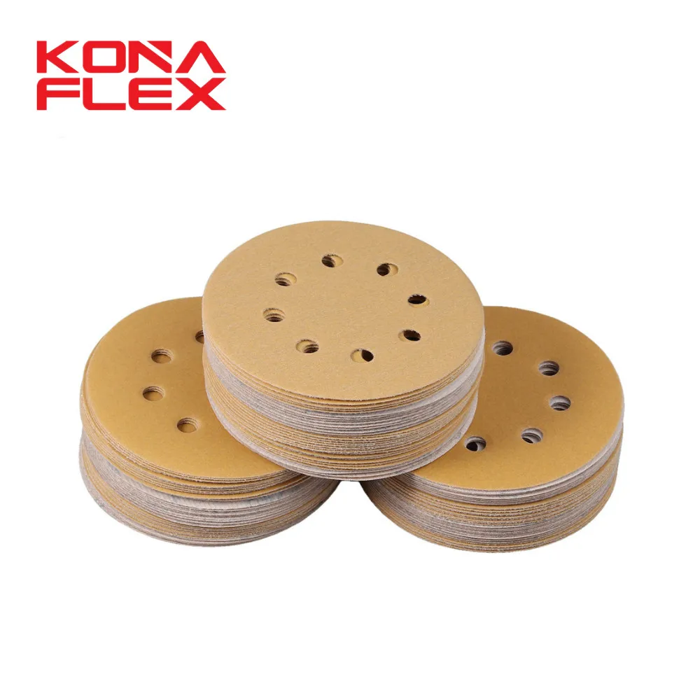 Бесплатный образец konaflex-шлифовальный диск 5 дюймов (125 мм) с 8 отверстиями для пыли крючок и петля