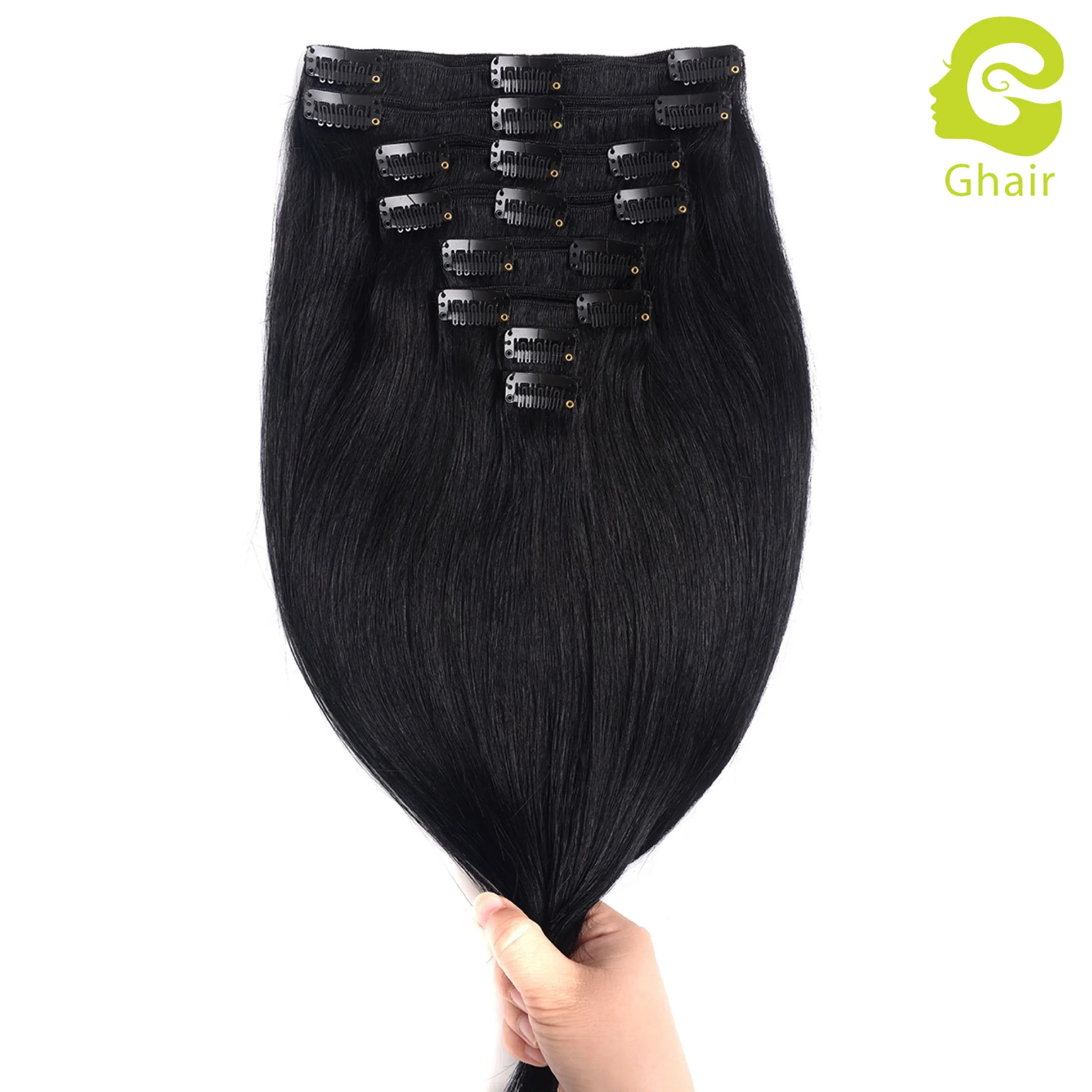 
Ghair Factory 100% Human Hair Clip In Hair Extension Seamless Indian Clip In Hair Extension Single Drawn 150Gram 7pcs/17clips 