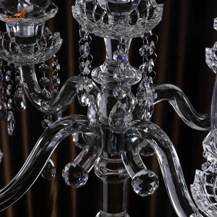 Popular 5 arms clear crystal candle stands glass hurricane candelabra weddings table centerpieces decorations