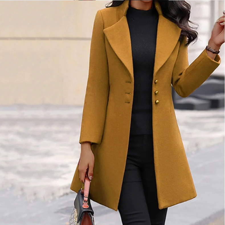 2023 Mid-length Version Wool Lapel Thin Winter Coat Solid Color Slim Ladies Woolen Coats for Women Leather Jacket Casual