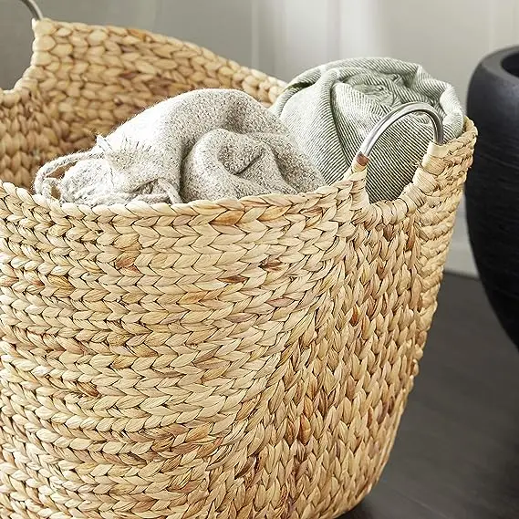 Seagrass Handmade Woven Storage Basket Natural Water Hyacinth Laundry Baskets Rattan Storage Baskets