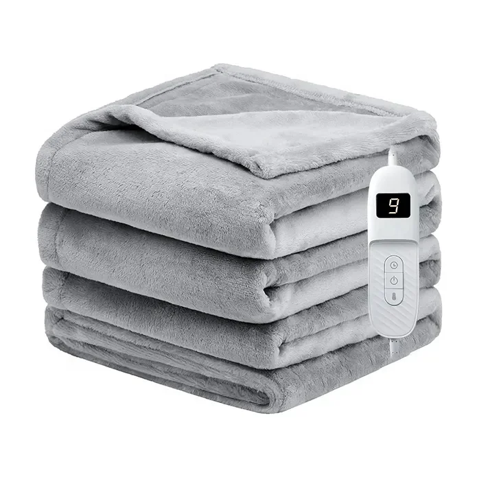 Flannel fleece 9 heat settings electric heated temperature controlled blanket