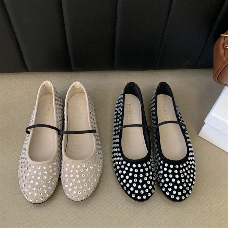 2024 Designer Luxury Ballerina Flat Shoes for Women Round Toe Stylish Studs Breathable and Light for Summer and Spring