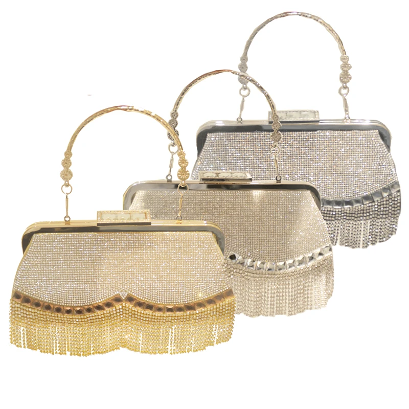 
Luxury Women Bling Diamond Clutch Handbag Rhinestone Beaded Tassel Evening Bag Ladies Crystal Wedding Bridal Clutch Purse 