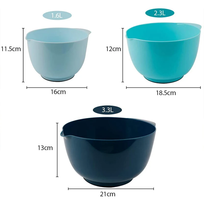 3pcs Large Plastic Mixing Bowl Set with Lids