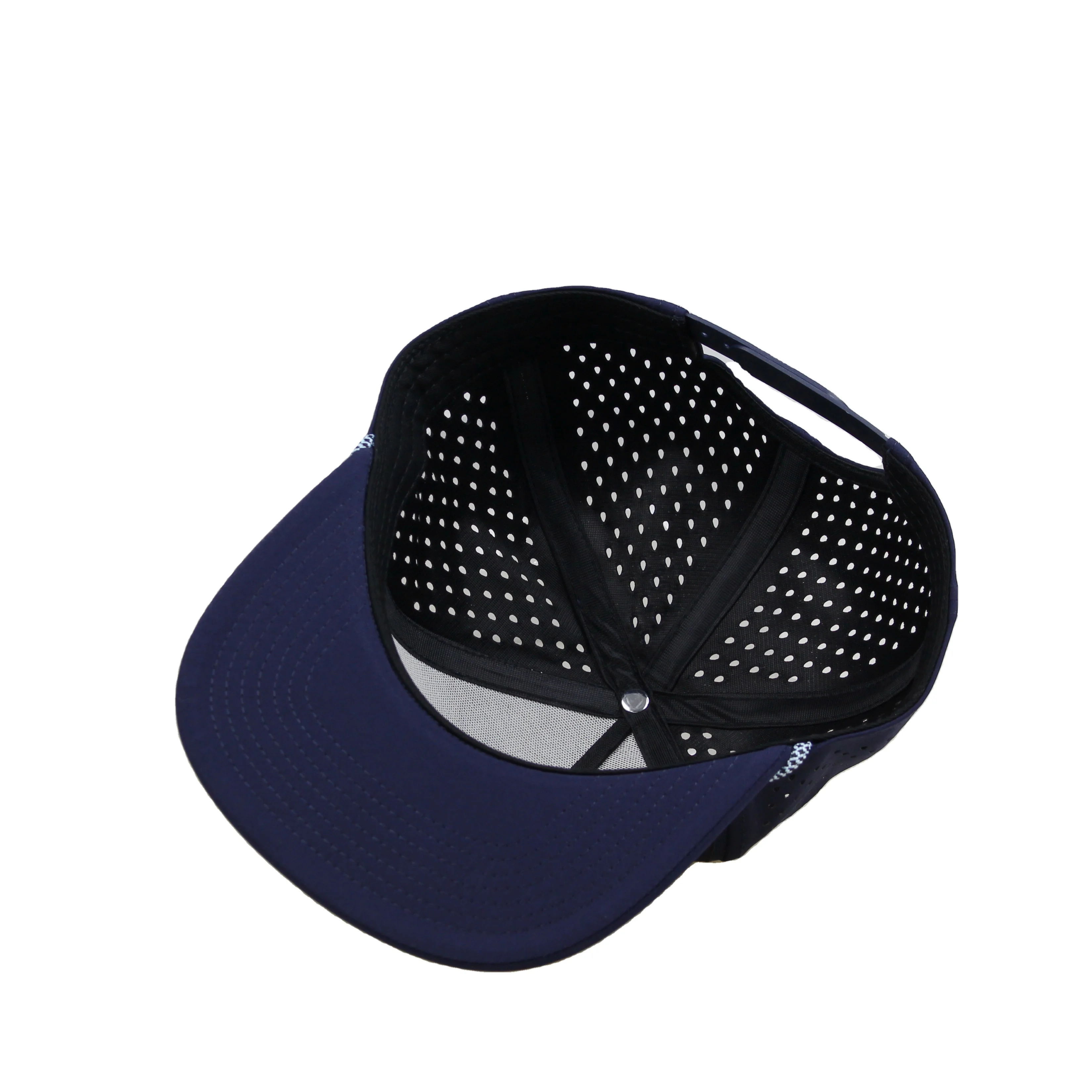 Custom 5 Panel Rubber Pvc Logo Rope Waterproof Laser Cut Drilled Hole Perforated Hat