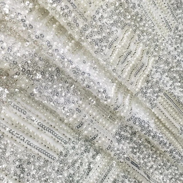 Fashion Embroidery fabric Korea Tulle Net Lace With Machine Beaded Nigerian Lace Fabric for dress