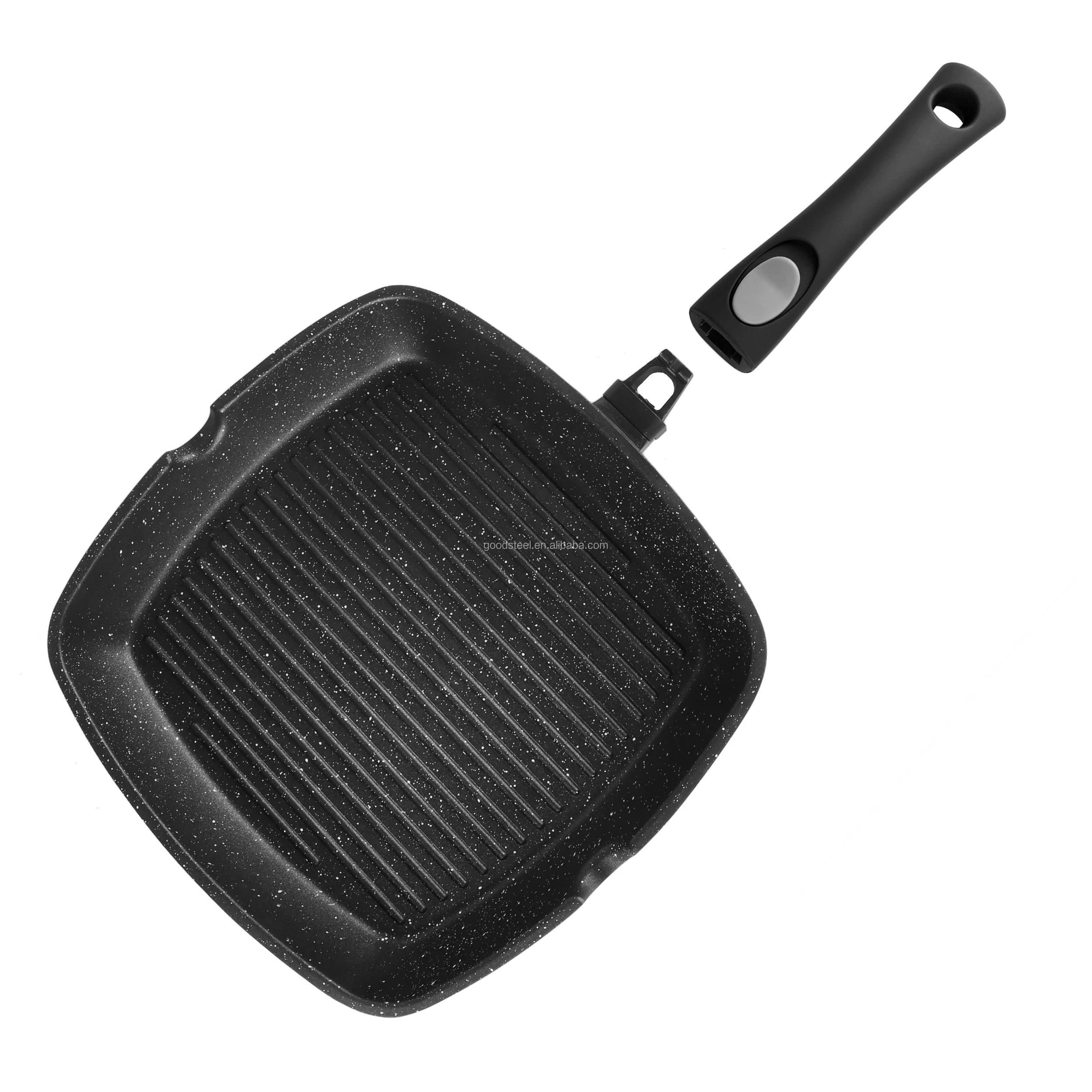 Hot Selling Die-Cast Aluminum Non-Stick Grill Pan with Detachable Handle Kitchen Supplies for Frying