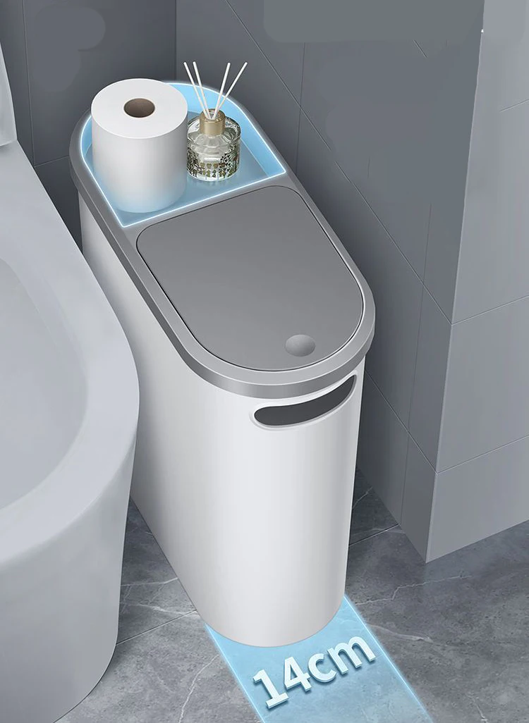 10L Pressing Bathroom Standing Mini Garbage Trash Can Plastic Circular Container with Spiral System Home Waste Bins