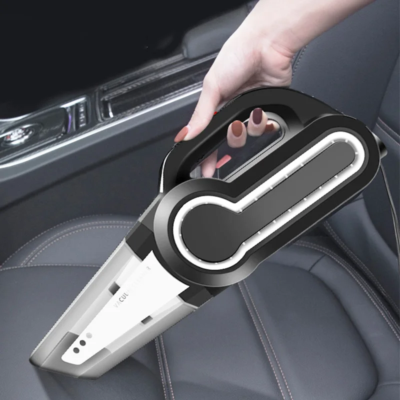 Multifunction Wired Car Vacuum Cleaner 4-in-1 Portable Handheld Tire Inflator Pump LED Light Pressure Wet and Dry Use Vacuum