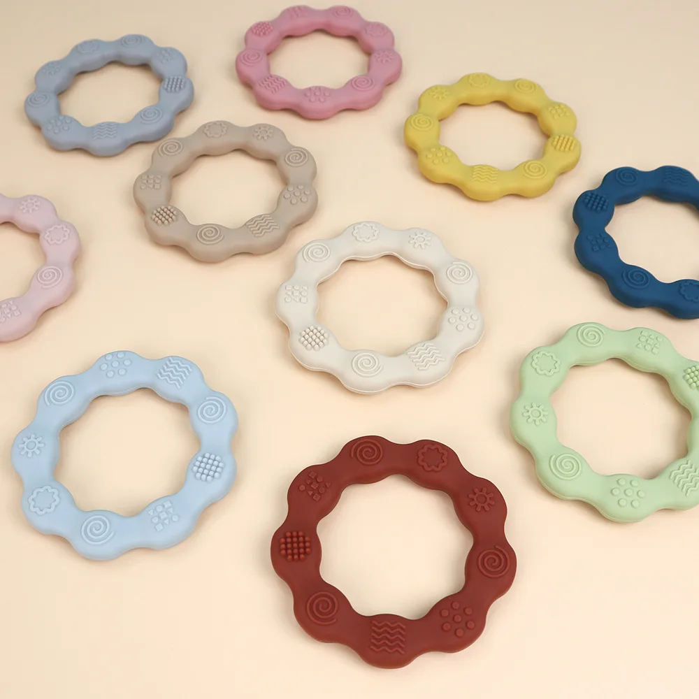 Buy Food Grade Silicone Ring Teether Rodent Pendants DIY Teething Molar Toy Flower Baby Teethers