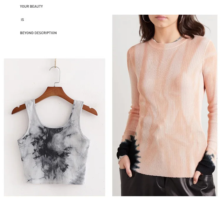 190g cotton/polyester blended rib T-shirt vest top sweater stretch knitting thread tie-dyed fabric