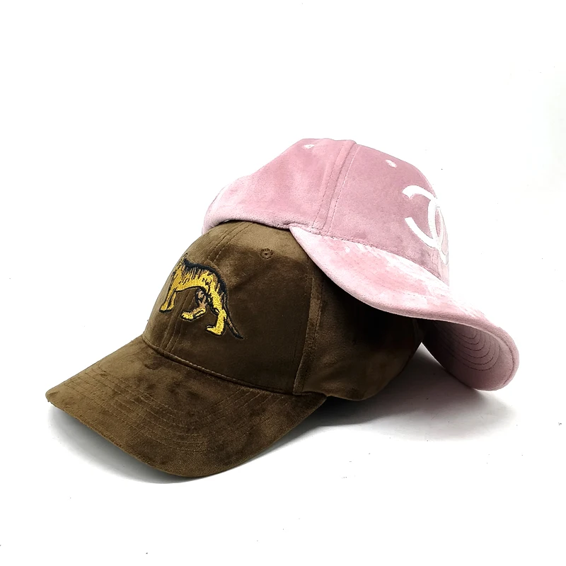 
custom ladies velvet adjustable strap baseball caps hat with embroidered logo 