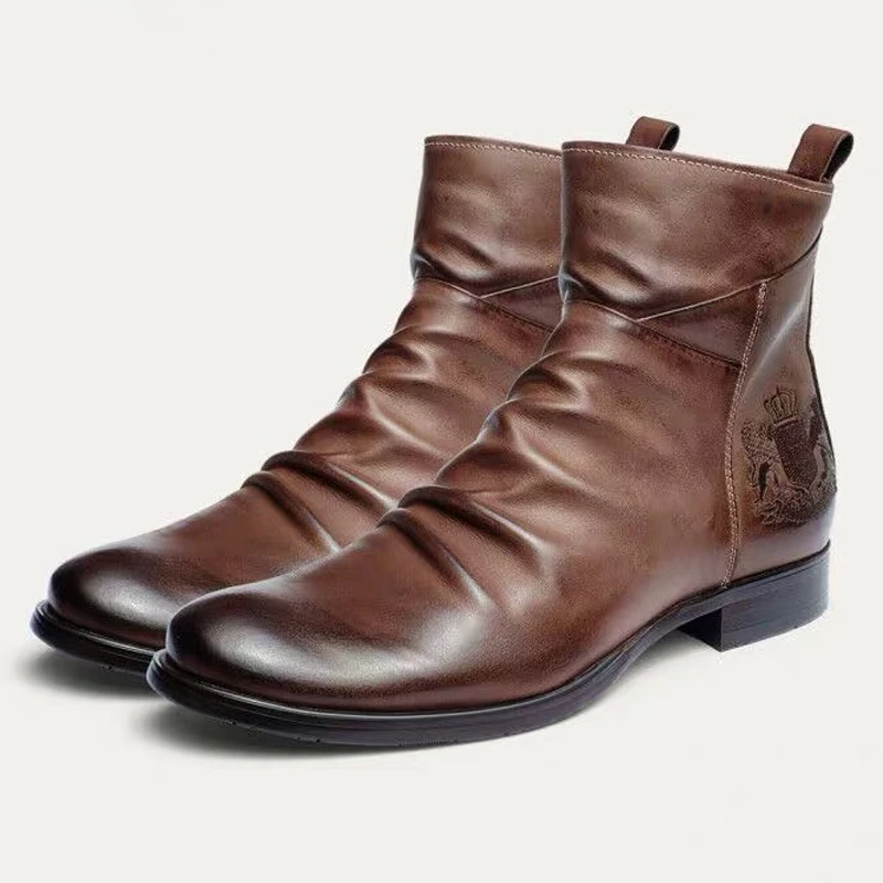 Men Chelsea Ankle Boot Military Tooling Boot Riding Winter Tassel Shoe Large Size
