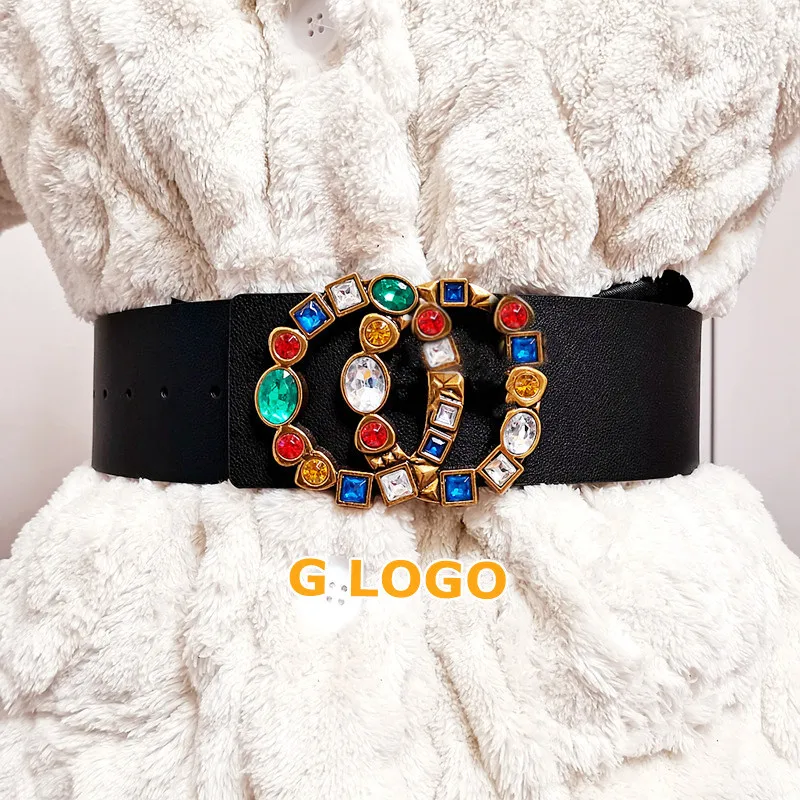 Luxury Designer Women Waist Belt 7CM Wide Waist Belt with Rhinestone Leather Belts Women Ladies
