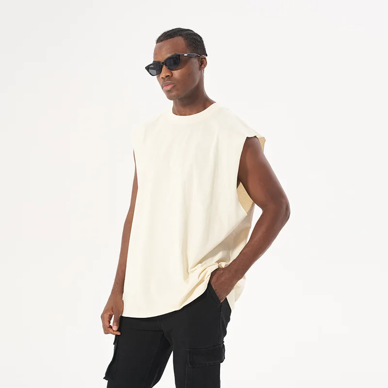 European and American fashion brand high street heavy loose edge pure cotton loose sleeveless neutral retro vest