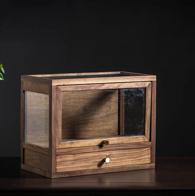 Walnut Wooden Bakery Display Case, solid wood Bakery Display Case desktop small storage cabinet