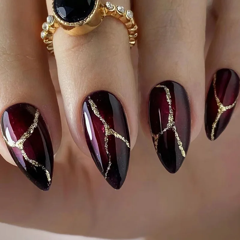 Nails Custom Design Luxury Personality Almond Reusable Oval Finger Nails Full Cover Artificial Art Press On Acrylic Nails