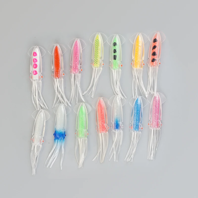 Custom 10cm 12cm Length Soft PVC Plastic Squid Lures Octopus Baits For Trolling Fishing