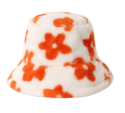 Winter warm Flower fisherman hat rabbit hair bucket hat Autumn and winter outdoor thickened basin hat