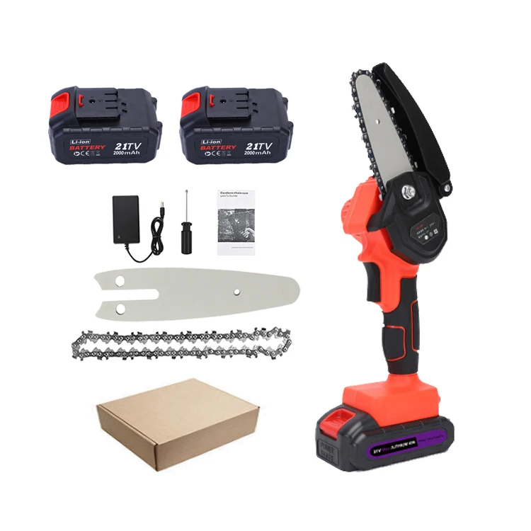 21V 4 Inch 2000mAh CE Portable Cordless Concrete Cutting Chain Saw Mini Chain Saw Price Electric Guide Bar Chainsaw for Wood
