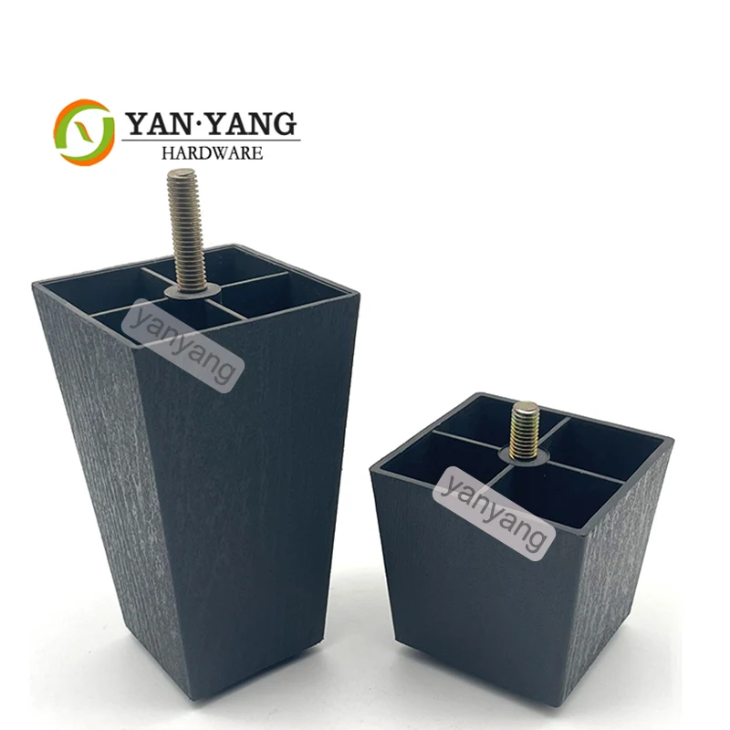 Yanyang upholstery PP bed couch feet customized square black injection plastic furniture sofa leg