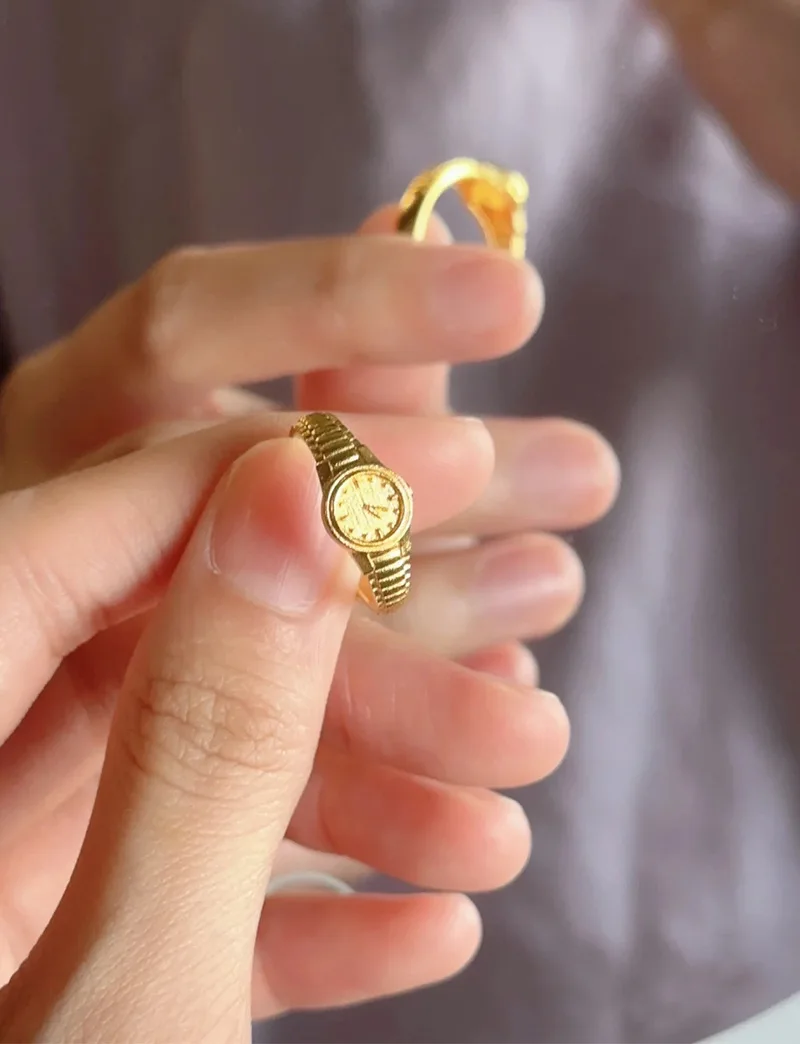 S925 Fashion Jewelry 2023 Wholesale Women Accessories Clock Watch Trendy Gold Watch Adjustable Ring Valentine's Day Women Ring