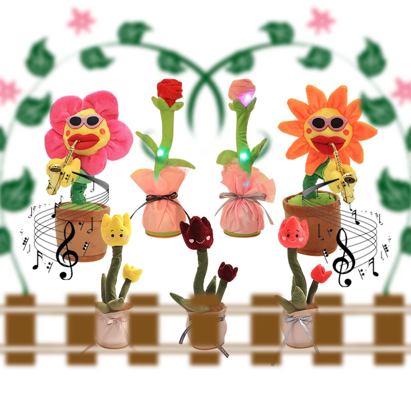 Wholesale kids gift stuffed animals toys Flowerpot Twisting Cactus Plush Doll Toy Electric Talking Singing Dancing Cactus Toy