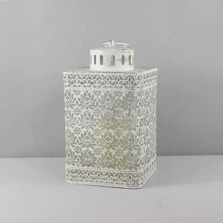 House Decor White Solar Powered Metal Lantern for Garden Ornaments